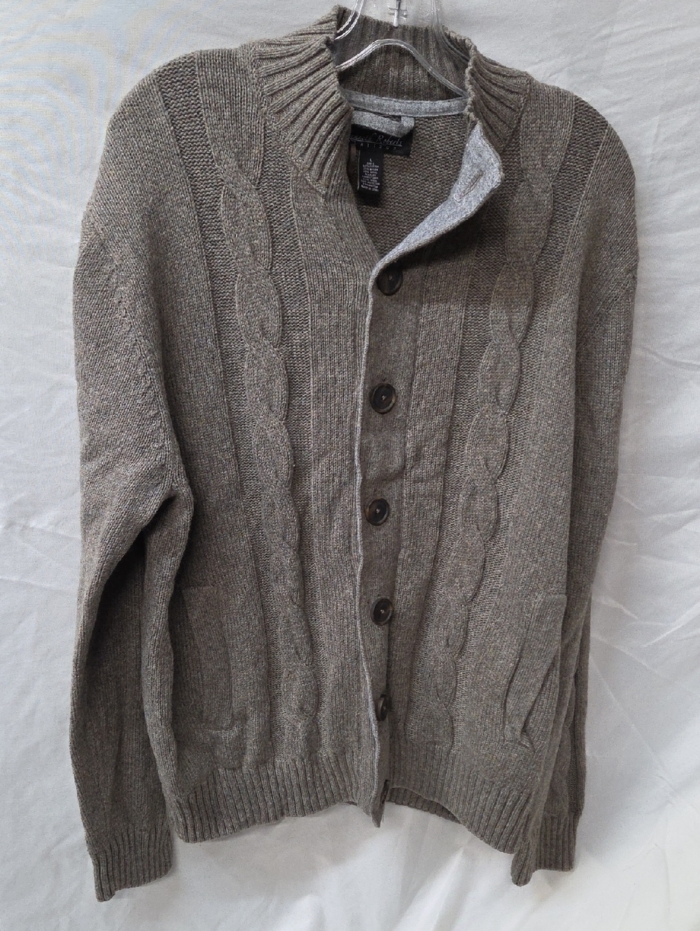 Men's Kenneth Roberts Cable-Knit Button Cardigan Sweater - Taupe LARGE